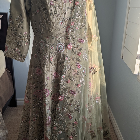 New Frontier Embroidered Long Sleeve Dress - Olive and Pink - Picture 1 of 11